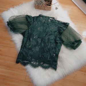Charlotte Russe Hunter Green Lace Puff Blouse